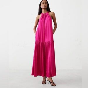 Banana Republic drop waist gathered halter maxi dress NWT fuschia M